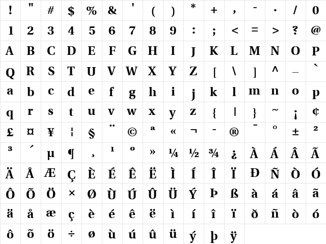 Utopia Bold Regular font glyphpreview