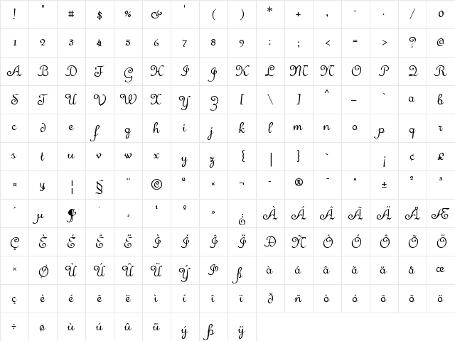 Merveille Regular font glyphpreview