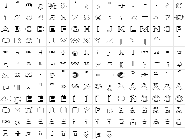 FZ BASIC 58 HOLLOW EX Normal font glyphpreview