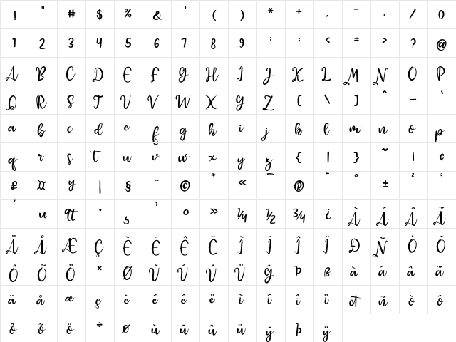 Raquen Regular font glyphpreview