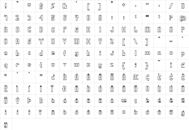 Sweden Funkis Outlined Regular font glyphpreview