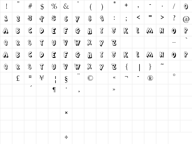 Ming in Bling Regular font glyphpreview