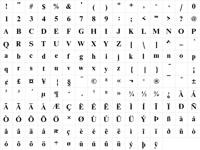 NimbusRomNo9T Bold font glyphpreview