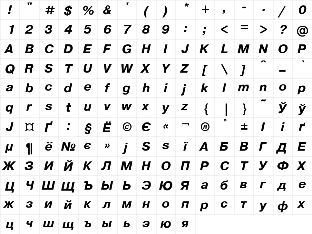 Pragmatica Bold Italic font glyphpreview