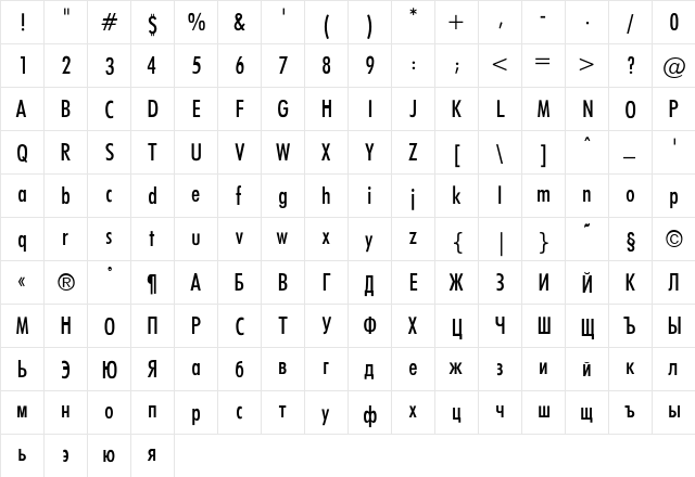 Futura_Condenced-Normal Regular font glyphpreview
