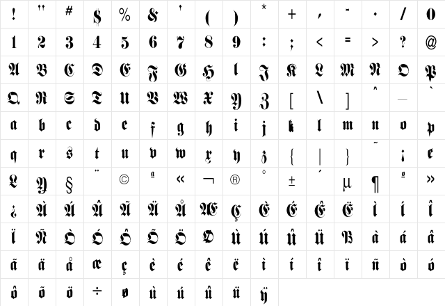 Fraktur Medium font glyphpreview
