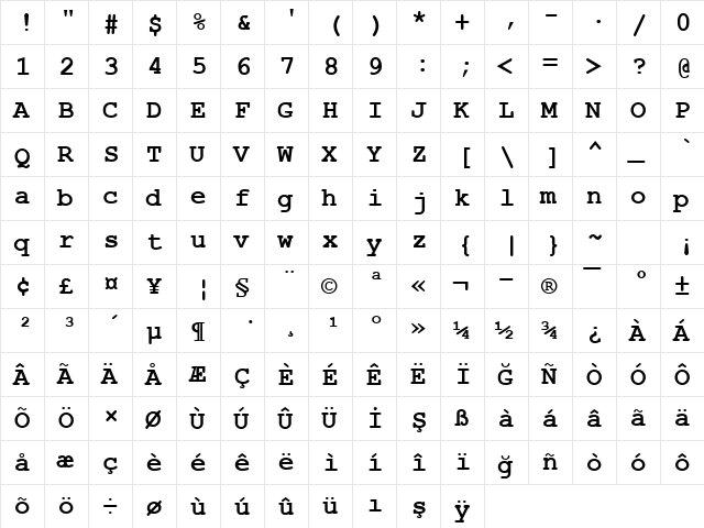 TR Courier New Bold font glyphpreview