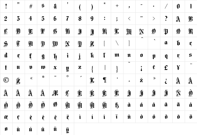Middlesex Regular font glyphpreview