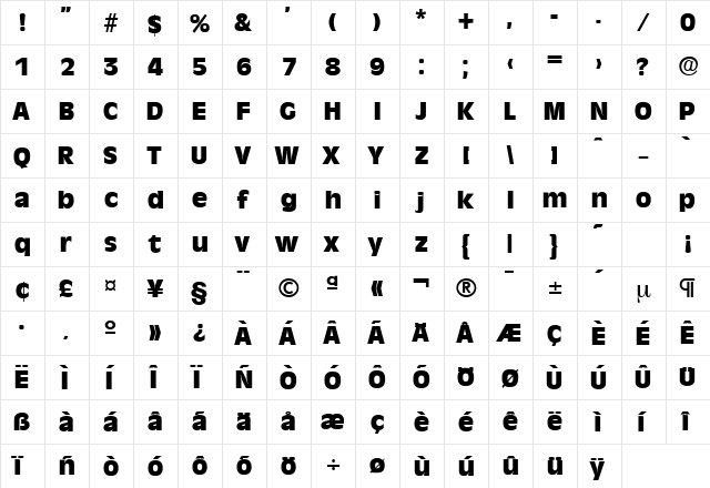 Ravenna-Serial-Heavy Regular font glyphpreview