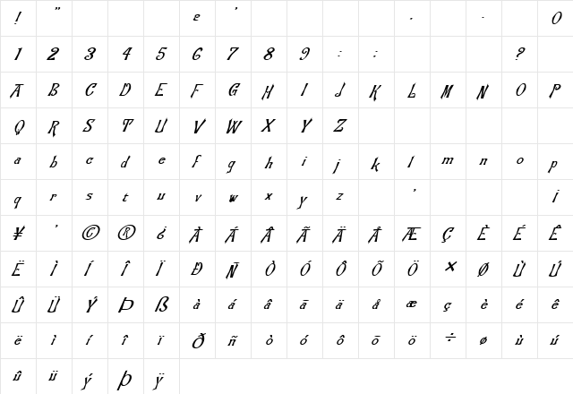 FZ JAZZY 21 ITALIC Normal font glyphpreview