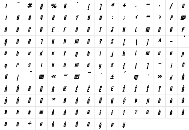 SF Piezolectric Inline Oblique font glyphpreview