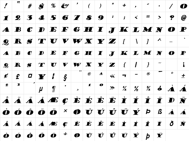 CoffeeSack Italic font glyphpreview