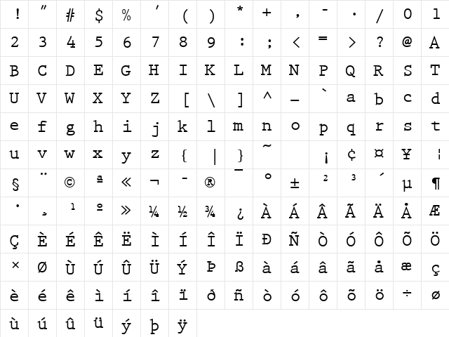 PrestigeEliM Bold font glyphpreview