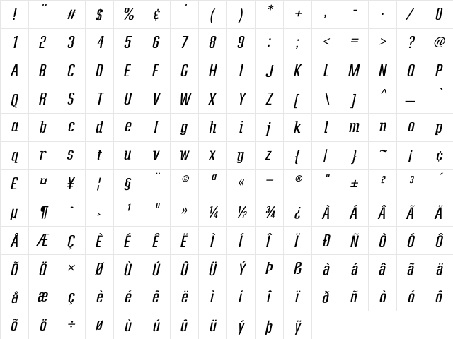 Frown Town Free Italic Regular font glyphpreview