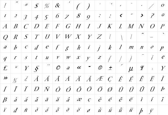 Rancho Italic font glyphpreview