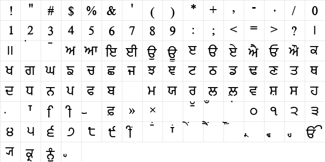 PunjabiAmritsarSSK Bold font glyphpreview