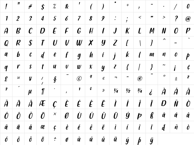 Friendly Schoolmates Italic font glyphpreview