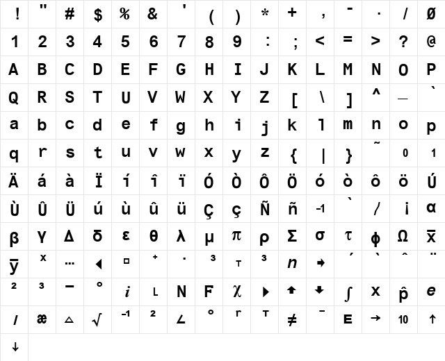 Ti83Pluspc Bold font glyphpreview