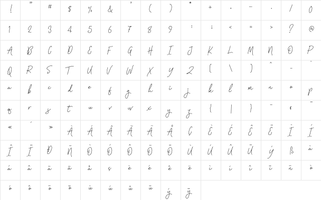 Signatura Monoline Script Regular font glyphpreview