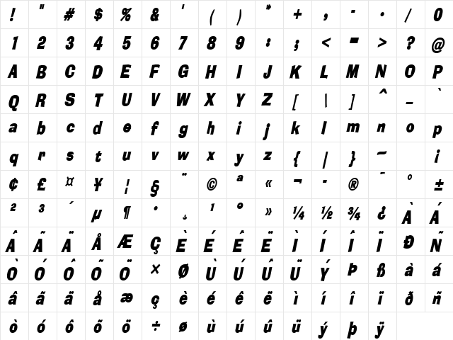 Alor Condensed BoldItalic font glyphpreview