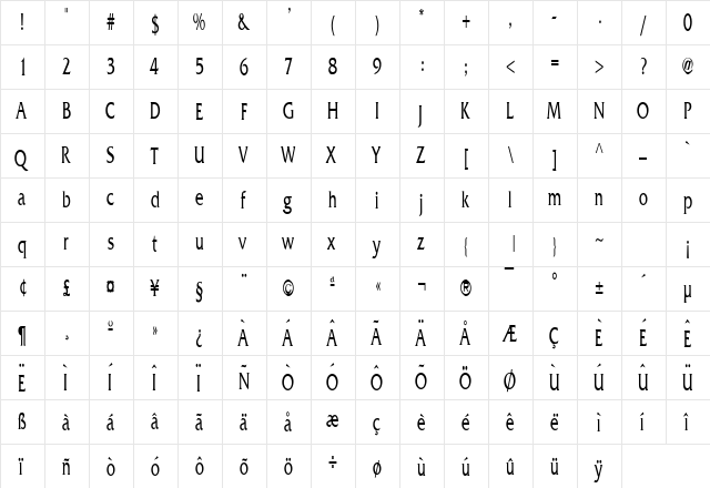 Franco Thin Normal font glyphpreview