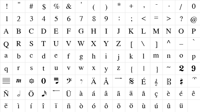 Topaz Regular font glyphpreview