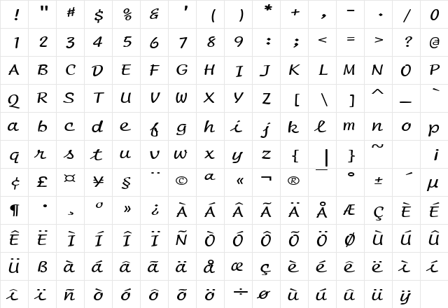 ScriptMonoExtended Regular font glyphpreview
