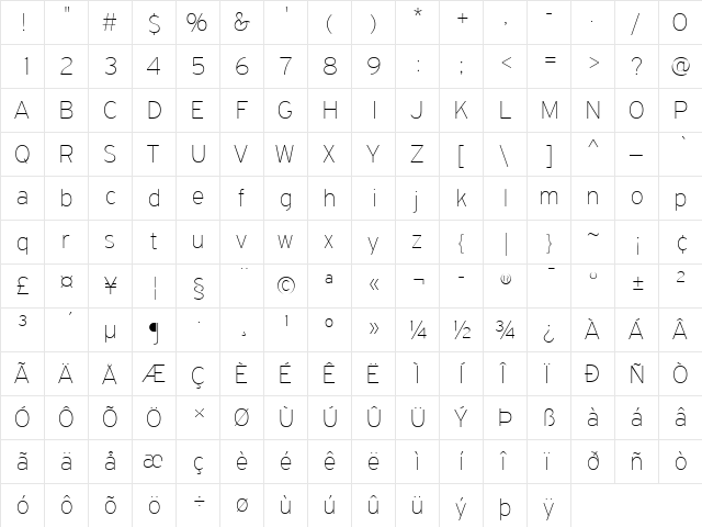 PF Highway Sans Pro Extra Thin font glyphpreview