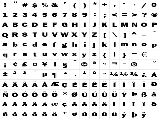 FrancisGothicExtended Normal font glyphpreview