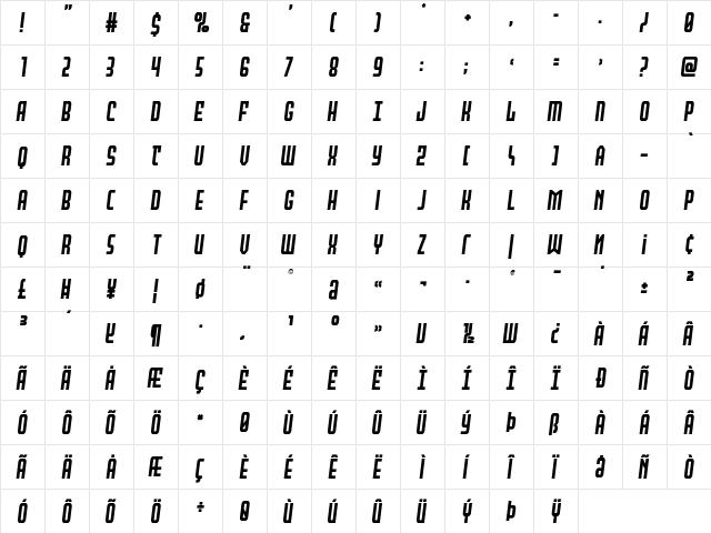 Peace & Houston Semi-Italic Regular font glyphpreview