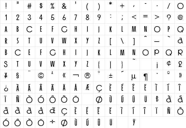 Organda Bold Regular font glyphpreview