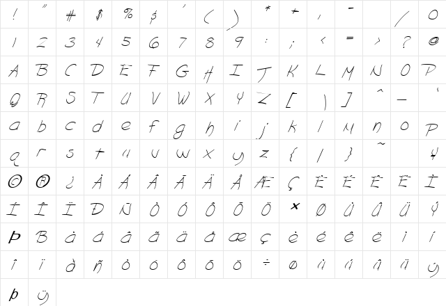 FZ HAND 18 ITALIC Normal font glyphpreview