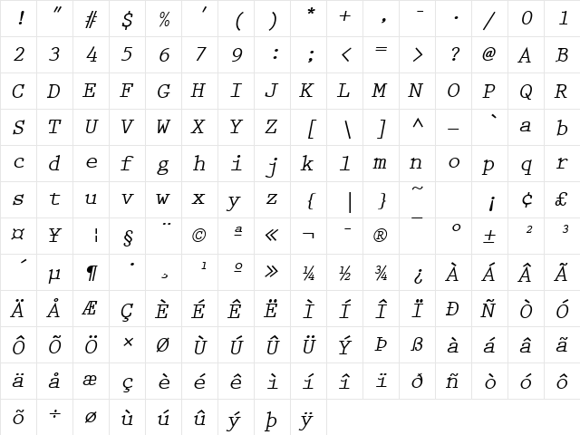 Prestige Becker Bold Oblique font glyphpreview