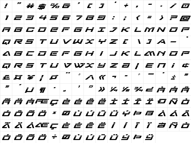 Sabre Shark Laser Regular font glyphpreview