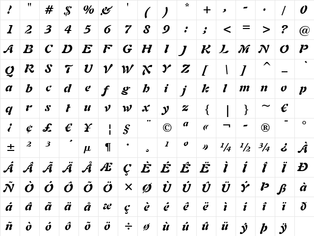 Freefrm721 Blk BT Black Italic font glyphpreview