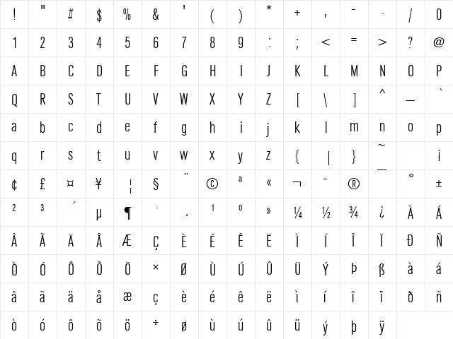 URWGroteskTLigCon Regular font glyphpreview