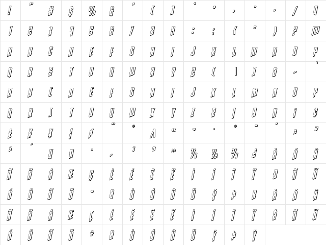 Rhinoclops 3D Italic Regular font glyphpreview