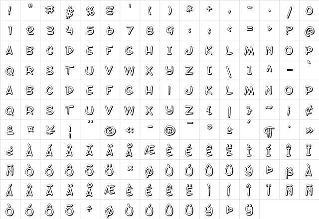SF Toontime Shaded Regular font glyphpreview