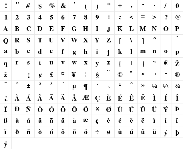 Times LT Bold font glyphpreview