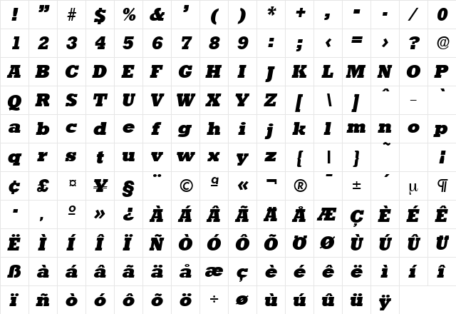 Stafford-Serial-Heavy RegularItalic font glyphpreview