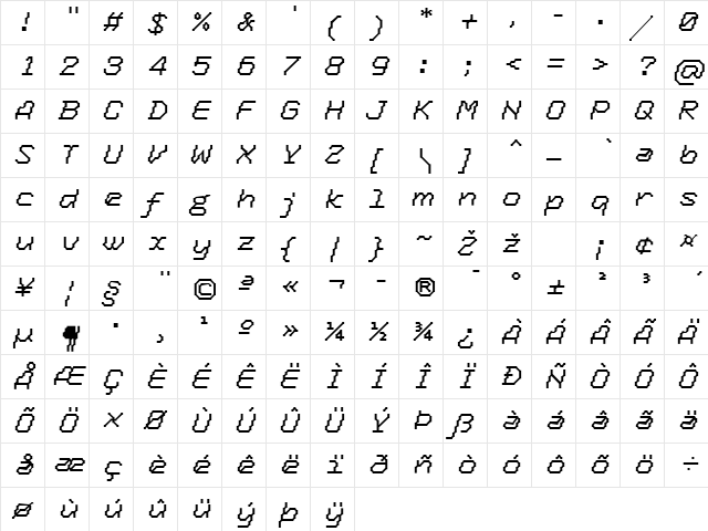 TronicLF-RegularItalic Regular font glyphpreview