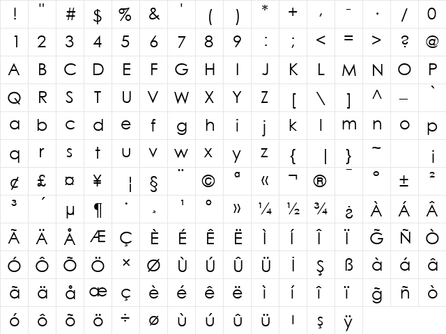 TR Century Gothic Regular font glyphpreview