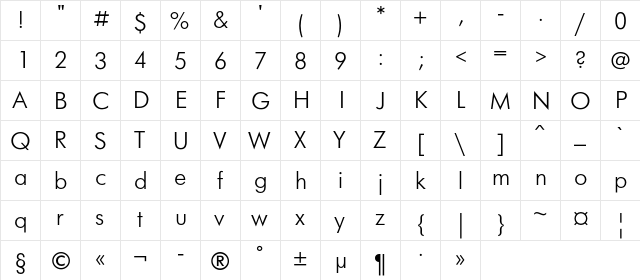 FuturaFuturisLightC Regular font glyphpreview