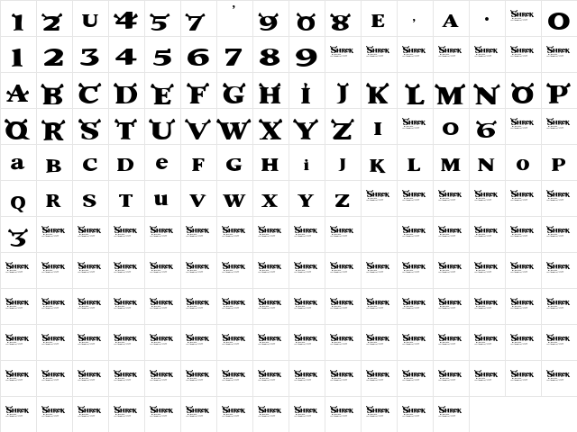 Shrek Regular font glyphpreview