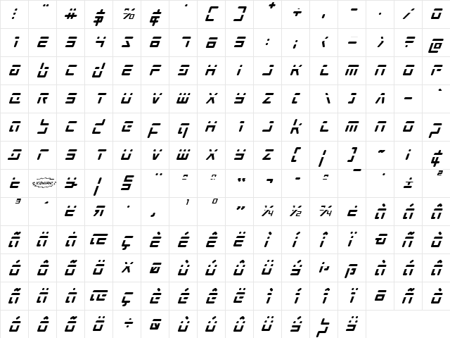 Prokofiev Phaser Italic Italic font glyphpreview