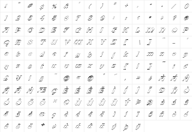 FZ JAZZY 19 HOLLOW ITALIC Normal font glyphpreview