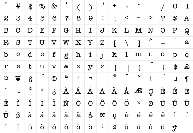 AmTypewriterMdITC Medium font glyphpreview