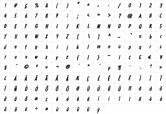 Futuramano Condensed Bold Italic font glyphpreview