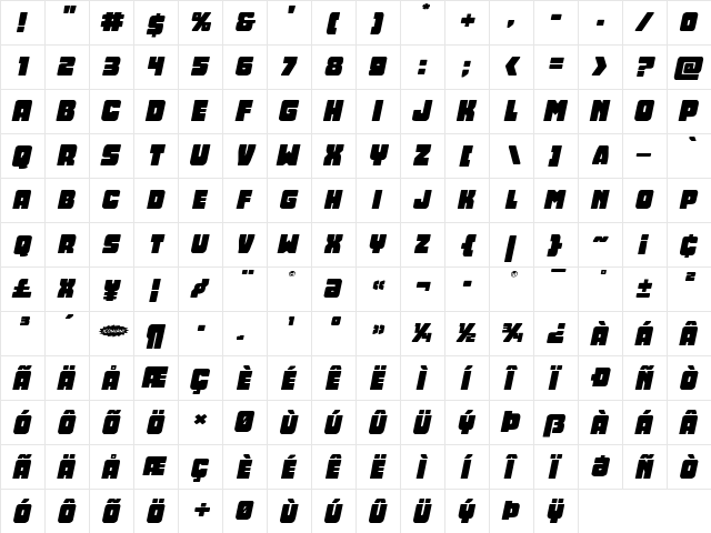 Opus Mundi Expanded Italic Expanded Italic font glyphpreview