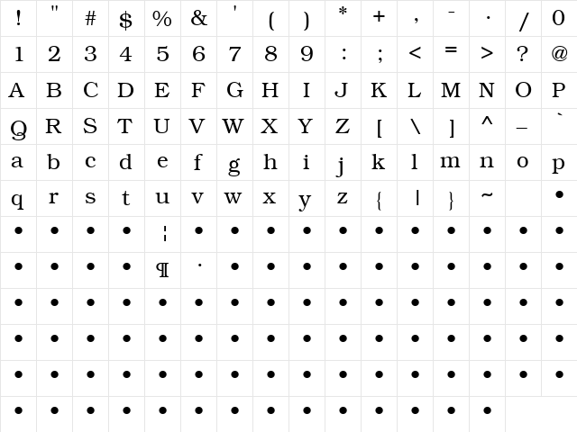 QTBookmann Regular font glyphpreview
